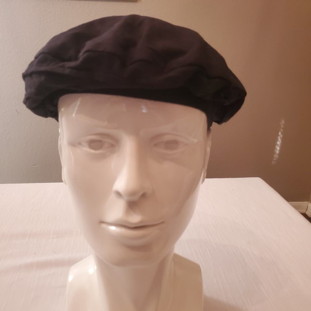 Cardani Womens Black Cotton Beret Cap Chemo Headwear Gathered Crown Hat Soft OS